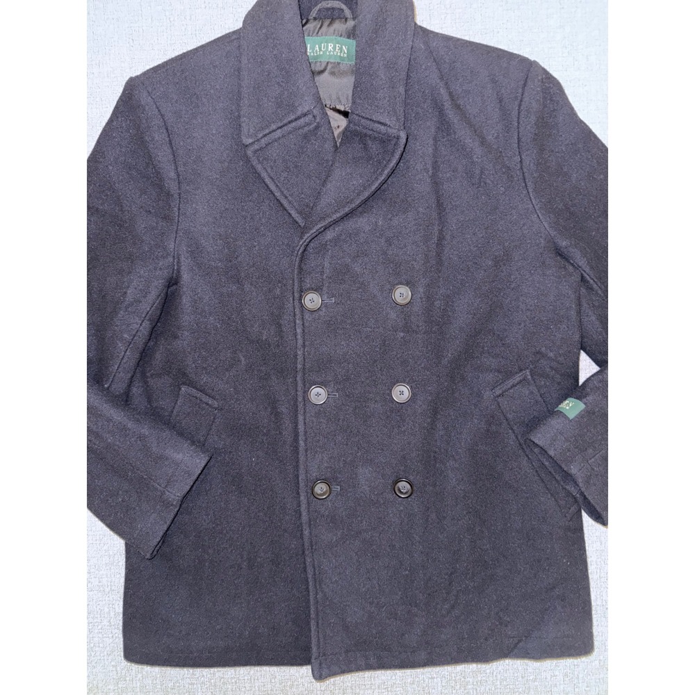 Excellent Lauren Ralph Lauren 40S Pea Coat Navy Blue Wool Blend Double Breasted